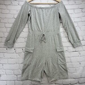 Day & Night Romper Womens Juniors Size M Gray Off-The Shoulders Shorts Casual